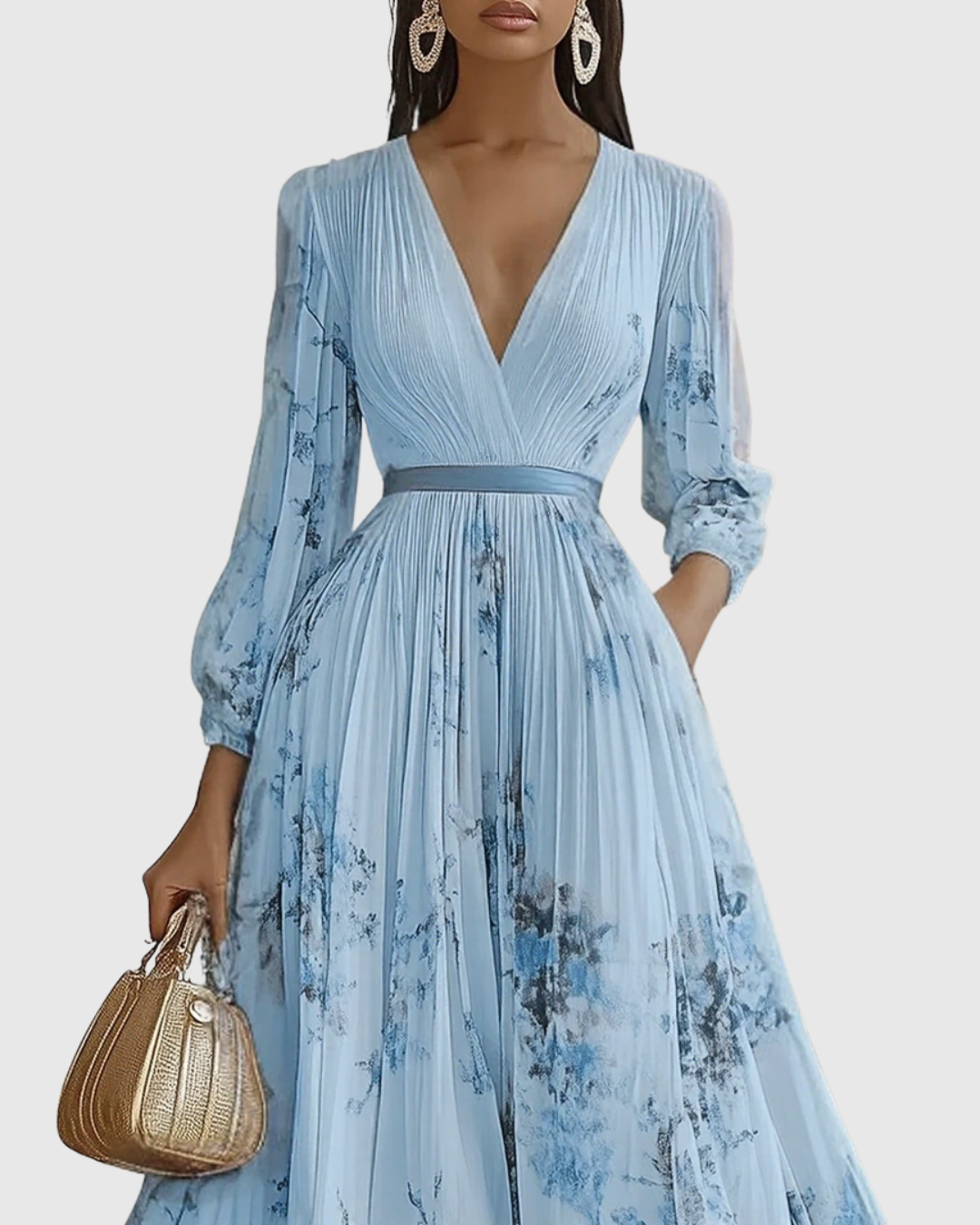 Elegant Long Pleated Dress Rowella - Maxi Fluid Dress for Women