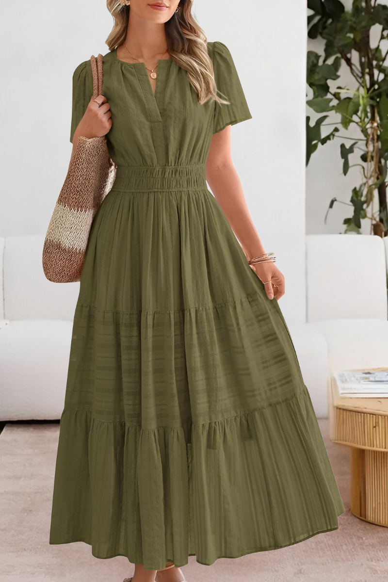 Eleanor | Women's Boho Short Sleeve Smocked Midi Dress