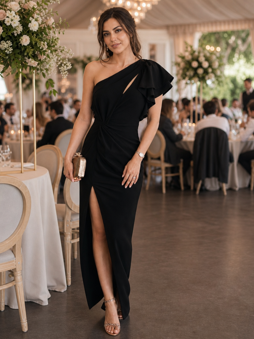 Aurette | One Shoulder Draped Bodice Midi Dress
