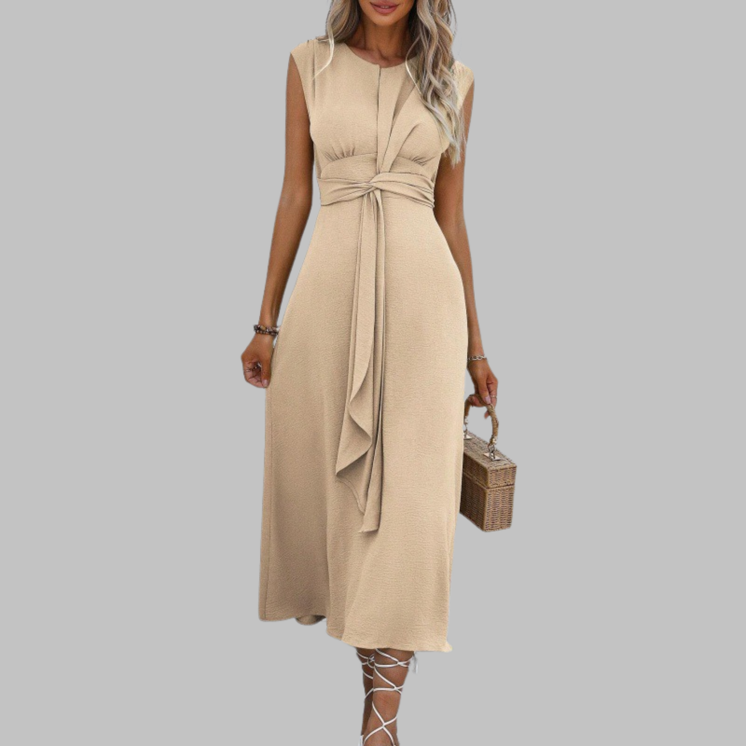 Elegant Long Sleeveless Dress with Round Neck - Chic Maxi Dress for Women