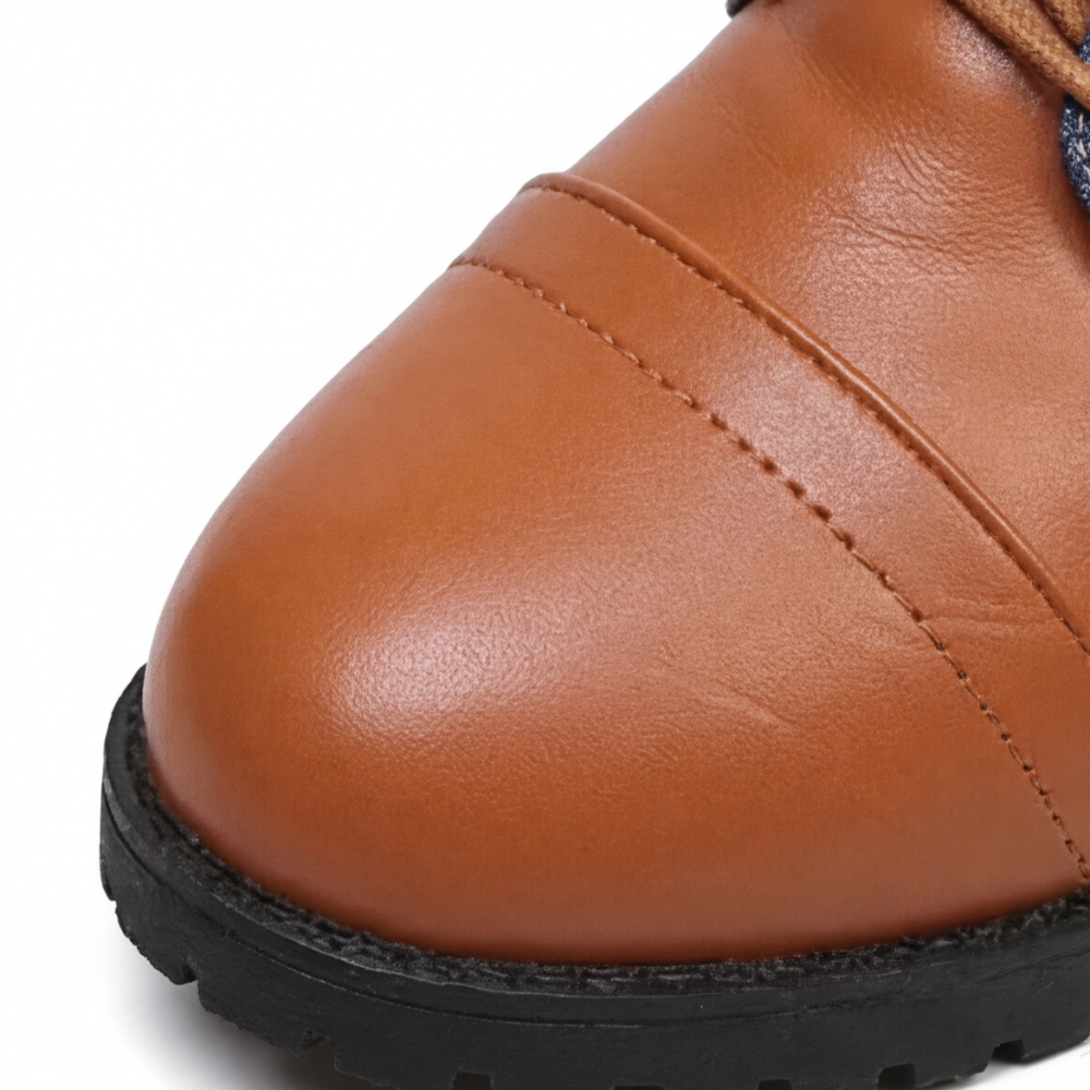 Denara - Denim and Leather Mid-Calf Riding Boots