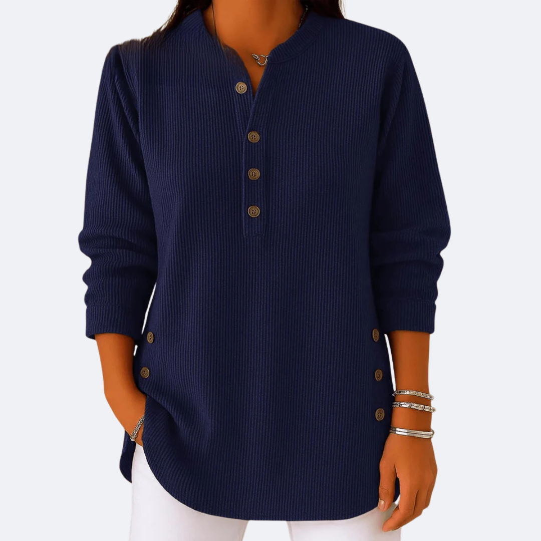 ELENA - Soft Ribbed Top with Side Buttons