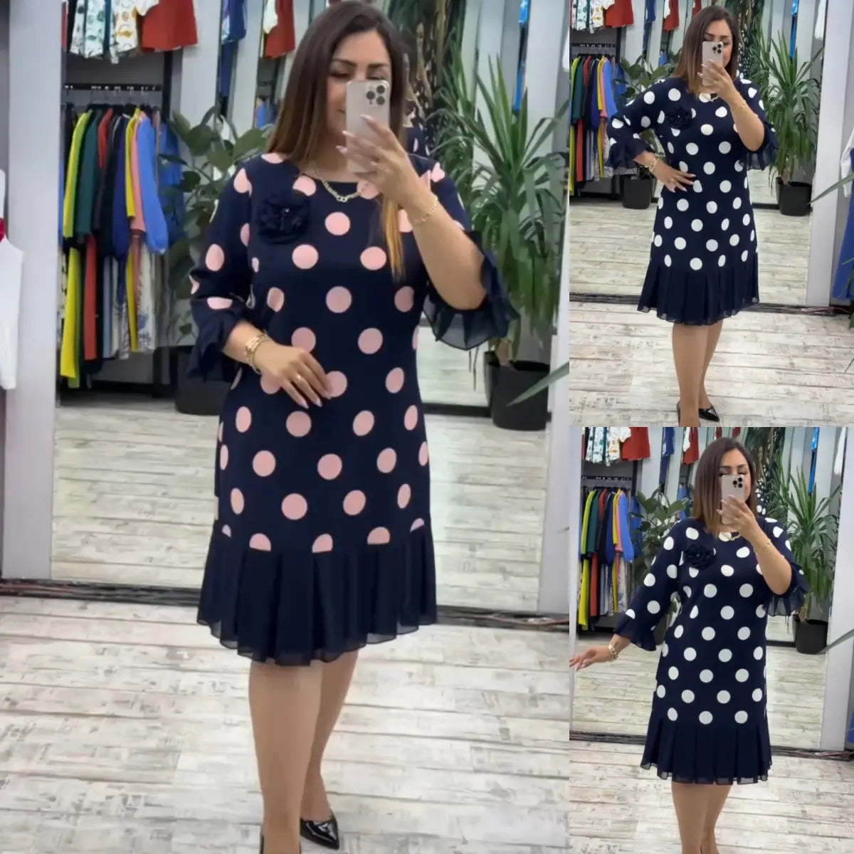 Palerine™ | Pleated Polka Dot Dress