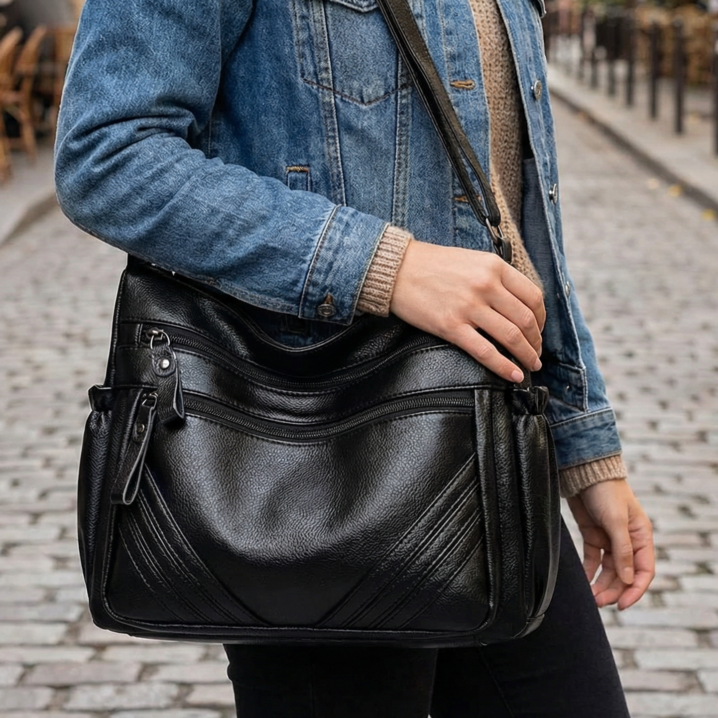Carria - Soft Leather Multi Pocket Shoulder Bag