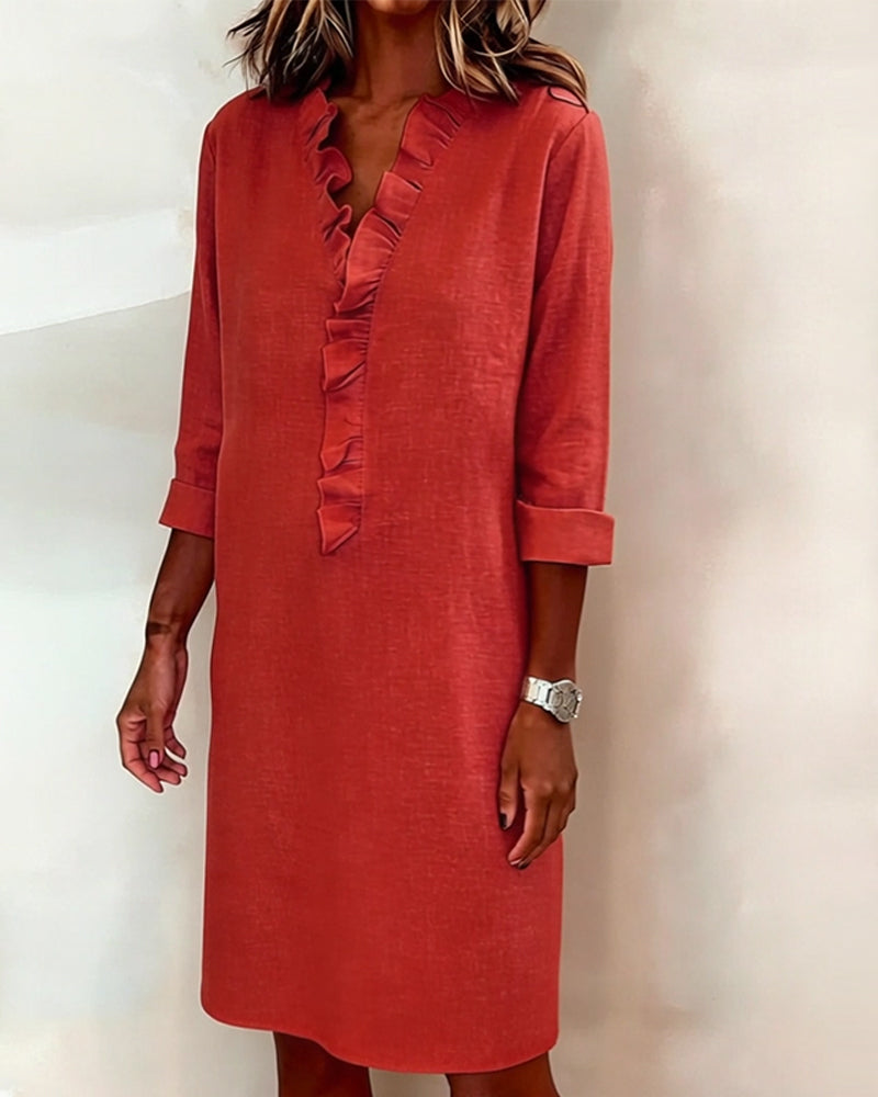 V-Neck Ruffled Dress