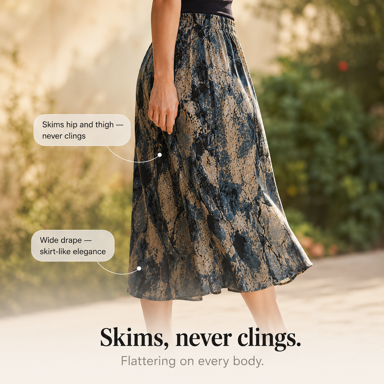 Florenza – Wide-Leg Flowy Summer Capri Pants with Elastic Waist & Pockets