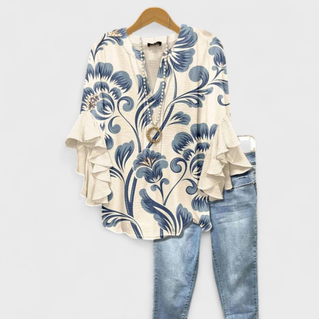 Cordelia™ | Women’s Printed Blouse with Ruffled Sleeves
