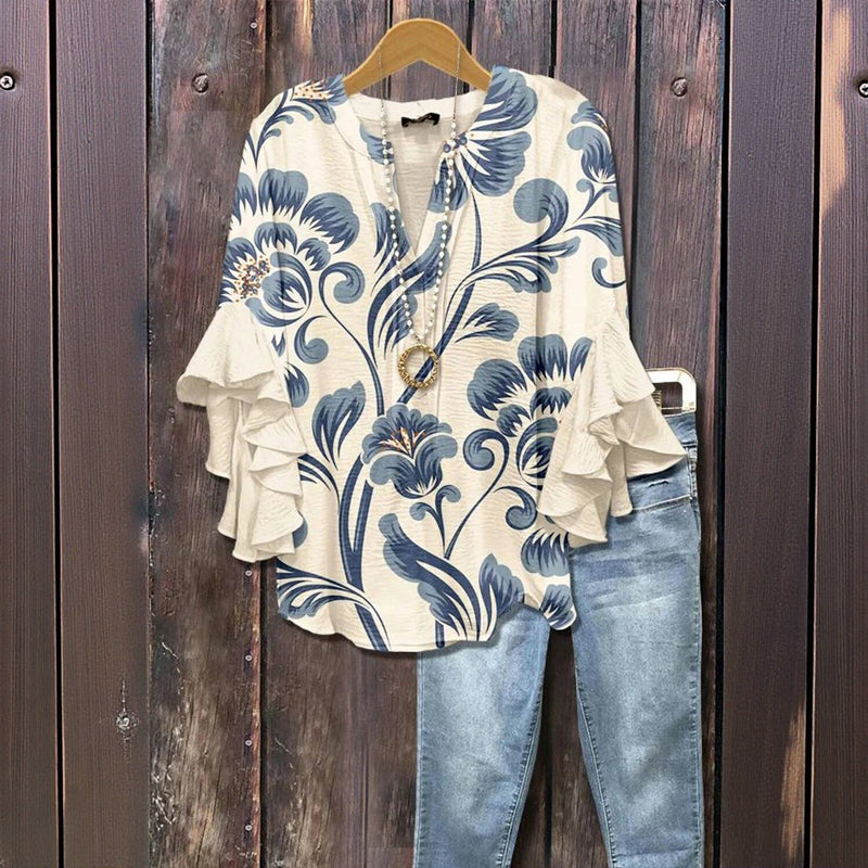 Kiona™ - ELEGANT BLOUSE WITH RETRO FLORAL PATTERN