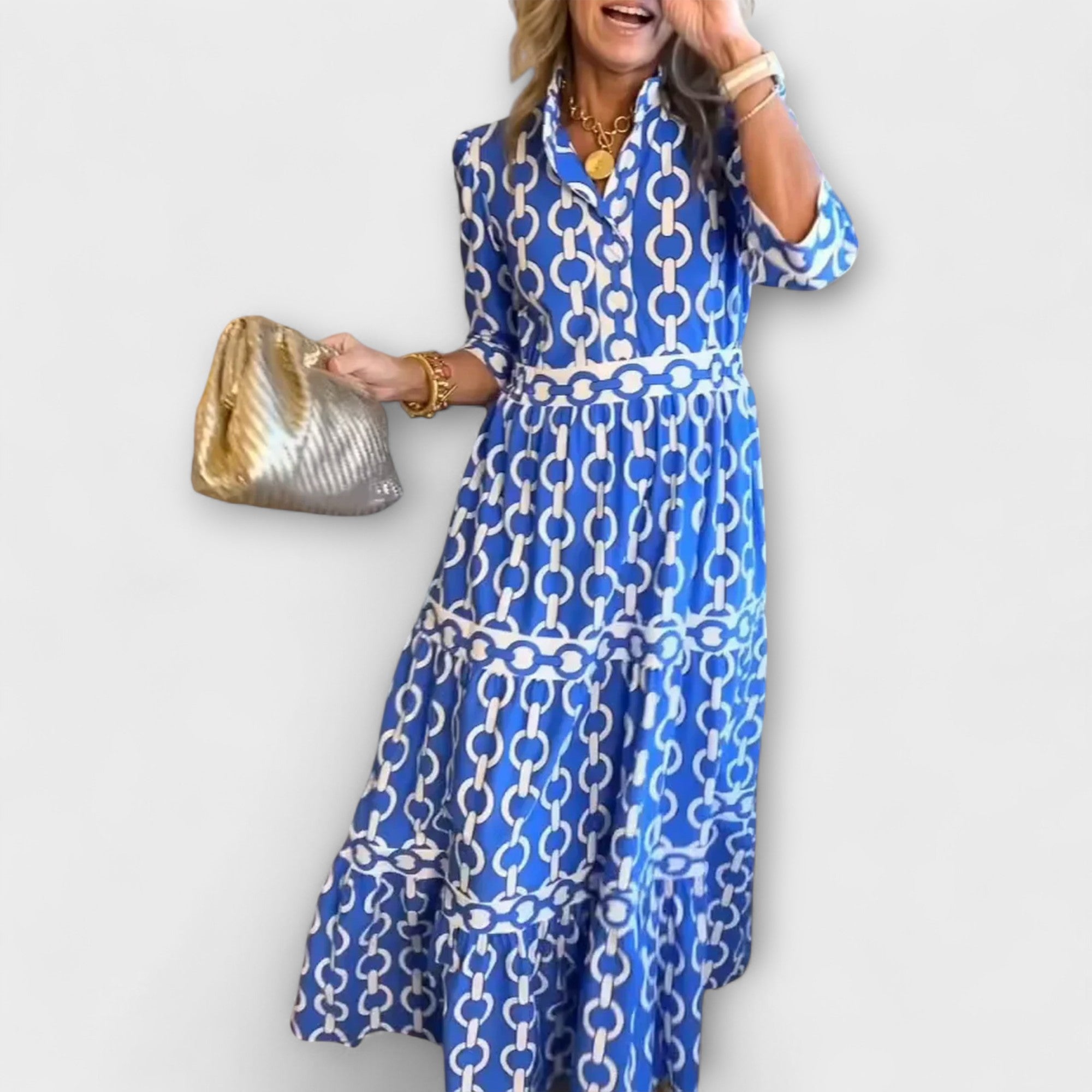 REAGAN – ELEGANT CHAIN PRINT MIDI DRESS