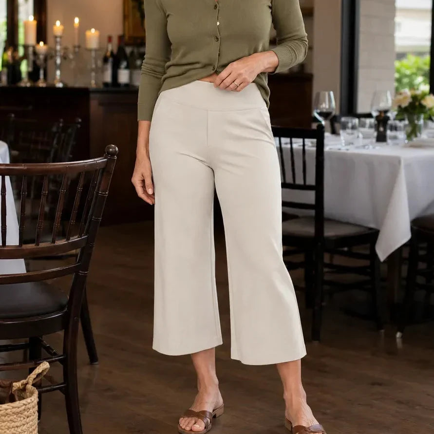 Everalyn – High-Waisted Stretch Cropped Wide-Leg Capris with Pockets