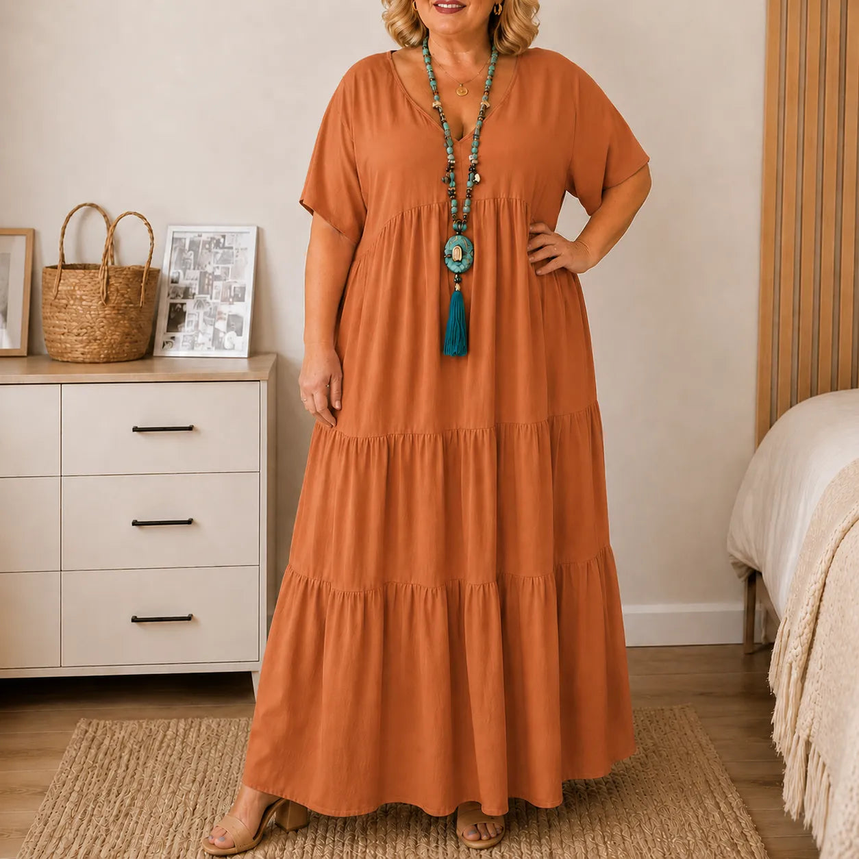 Florelle – Flowy Tiered V-Neck Maxi Dress for Women