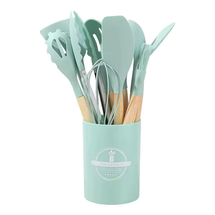 Culinara – 12 Piece Silicone Kitchen Set with Wooden Handles