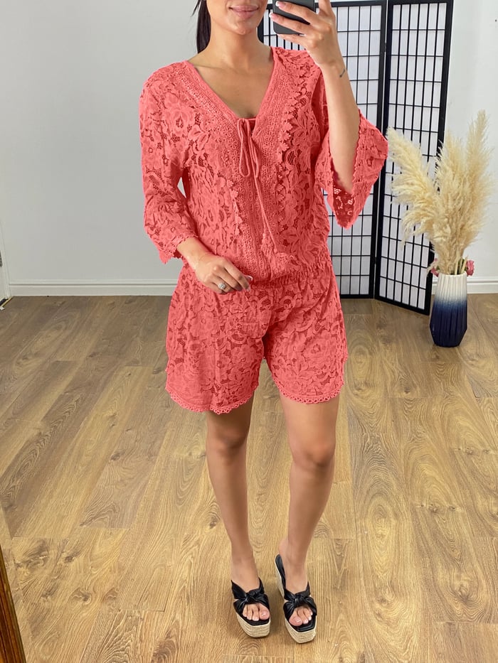 Michelle - Casual Short Lace Combination with V-Neck