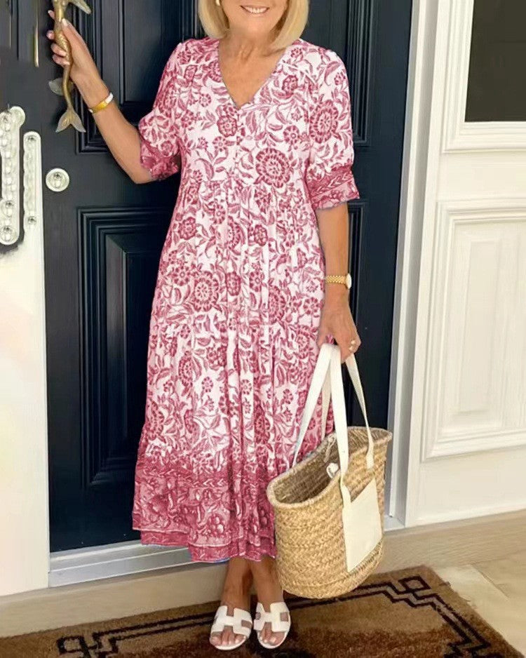 Vivian | Printed V-Neck Midi Dress