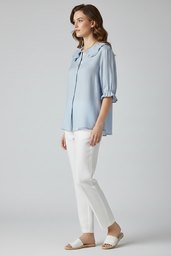 Megan | Women’s Casual Shirt with Ruffled Collar and Buttons