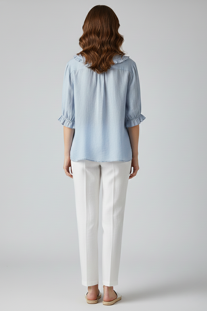 Megan | Women’s Casual Shirt with Ruffled Collar and Buttons