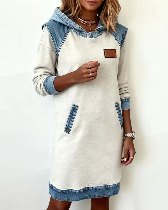 Lunariae – Casual Contrast Hoodie Dress