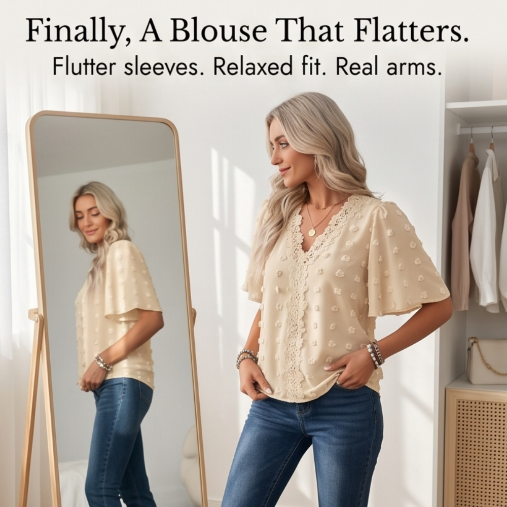 Florenza – Women's Jacquard Crochet-Lace V-Neck Blouse