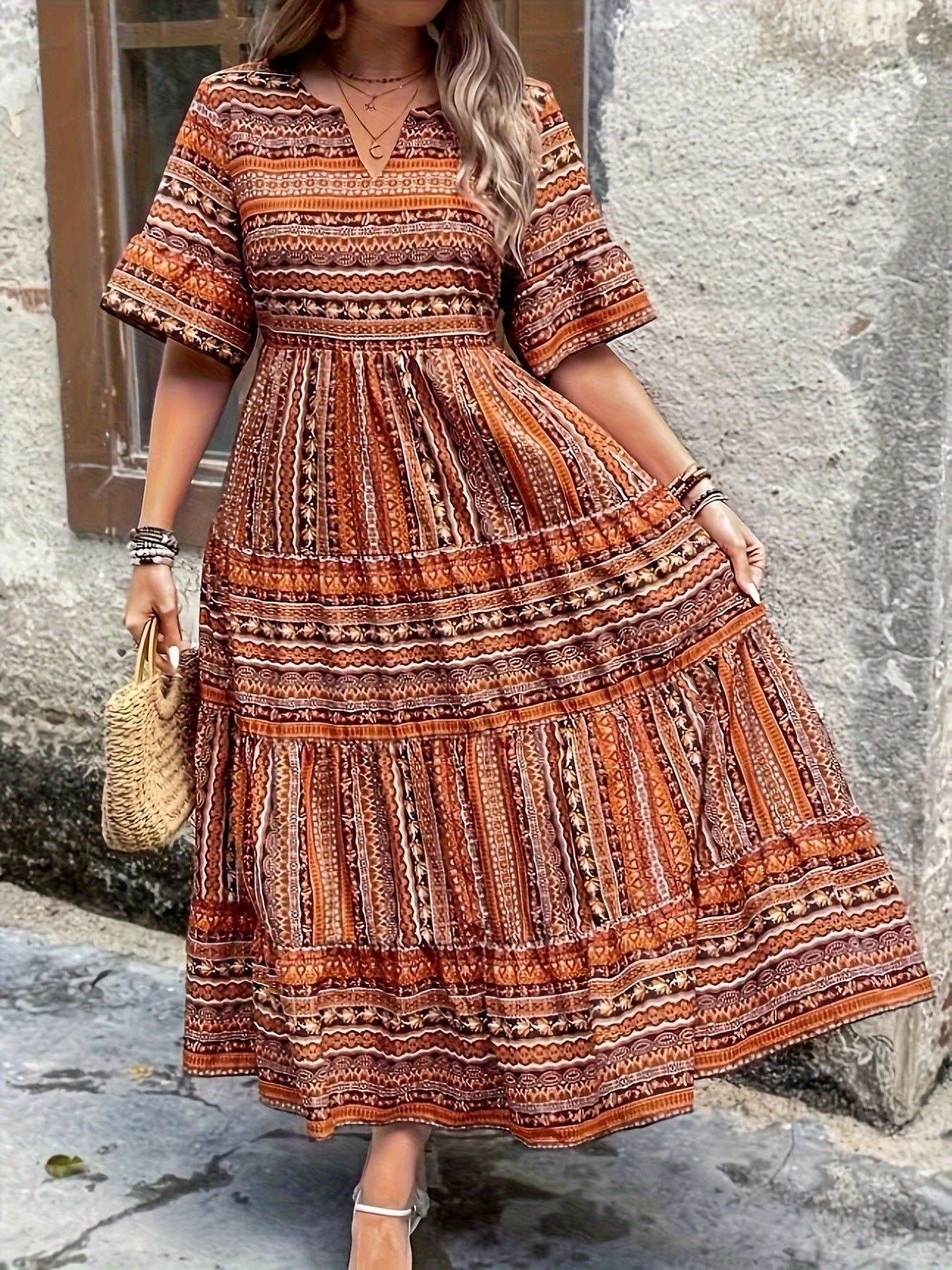 Daisy | Women’s Boho Printed Flowy Midi Dress