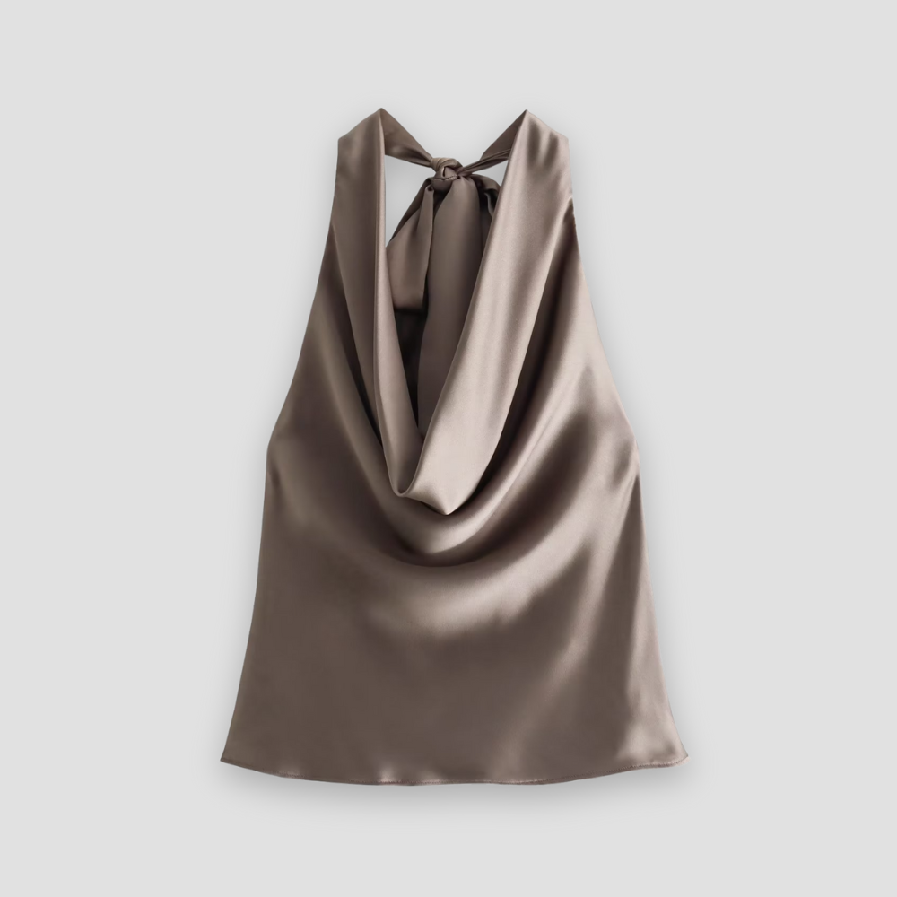 Jenny | Women’s Halter Back Tie Draped Satin Tanks