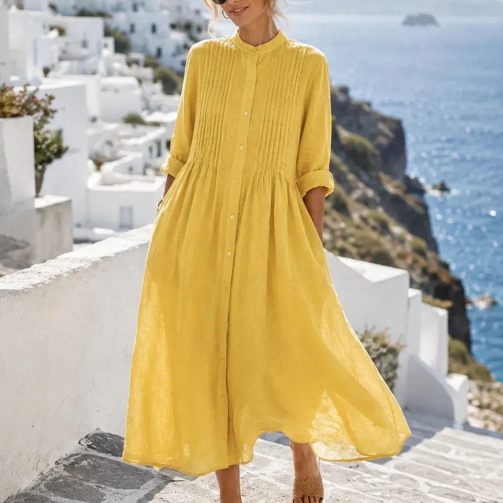 Costera – Flowy Pintuck Shirt Dress, Linen-look, Midi Length