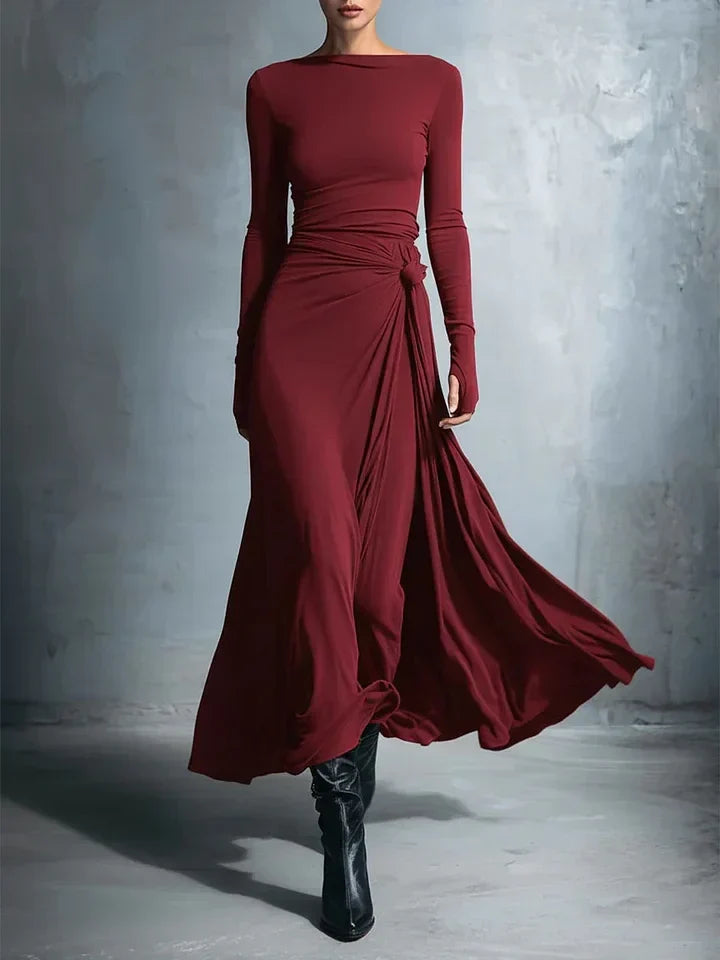 Elegant Jersey Maxi Dress with Wrap Knot