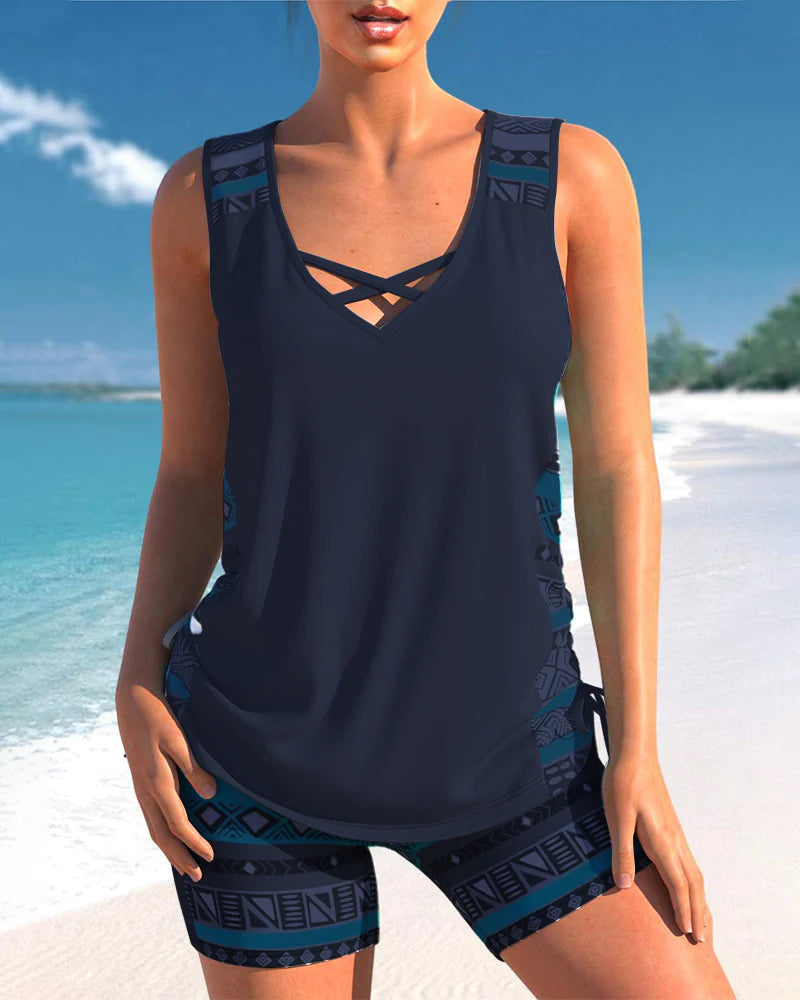 Lena - Tankini with Geometric Print and V-Neck