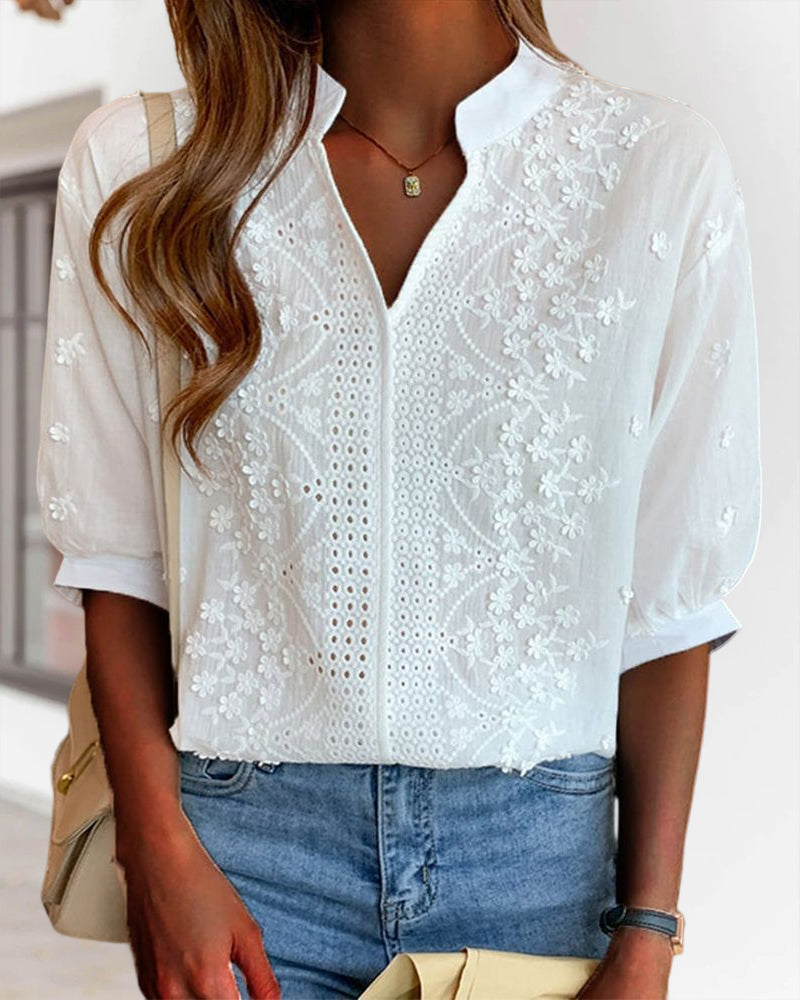 Samantha | Women V Neck Puff Sleeve Blouse