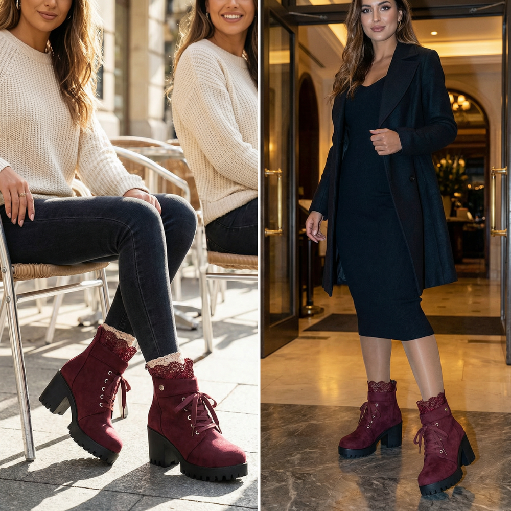Lacelle - Romantic Lace Trim Suede Ankle Boots