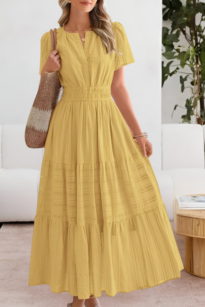 Eleanor | Women's Boho Short Sleeve Smocked Midi Dress