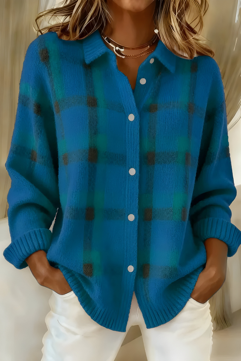 Anna - Soft Knit Plaid Cardigan