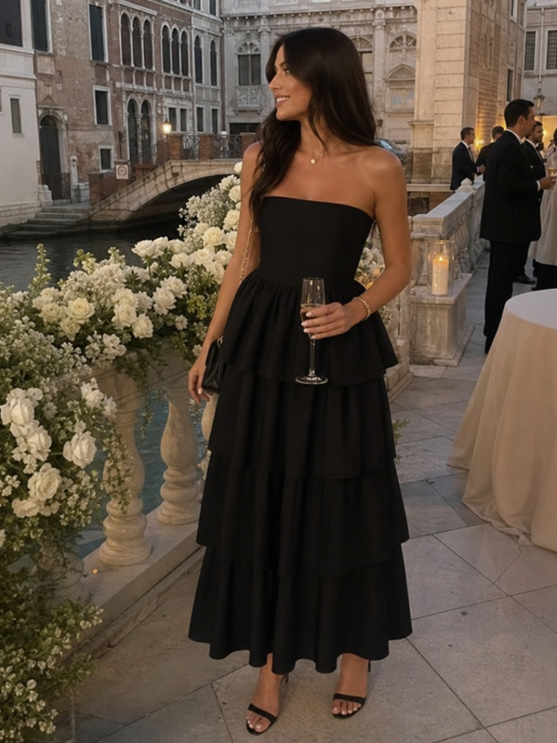 Gemma | Strapless Smocked Bodice Midi Dress