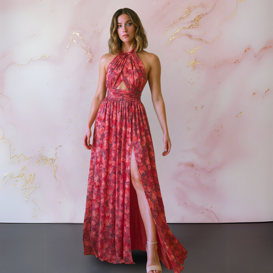Vania – Elegant Floral Maxi Dress with Open Back