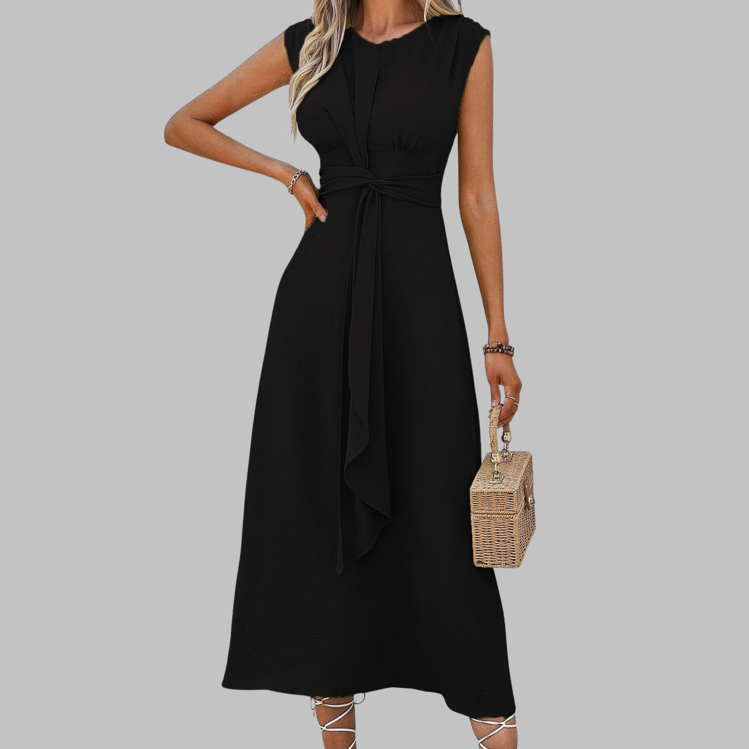 Elegant Long Sleeveless Dress with Round Neck - Chic Maxi Dress for Women