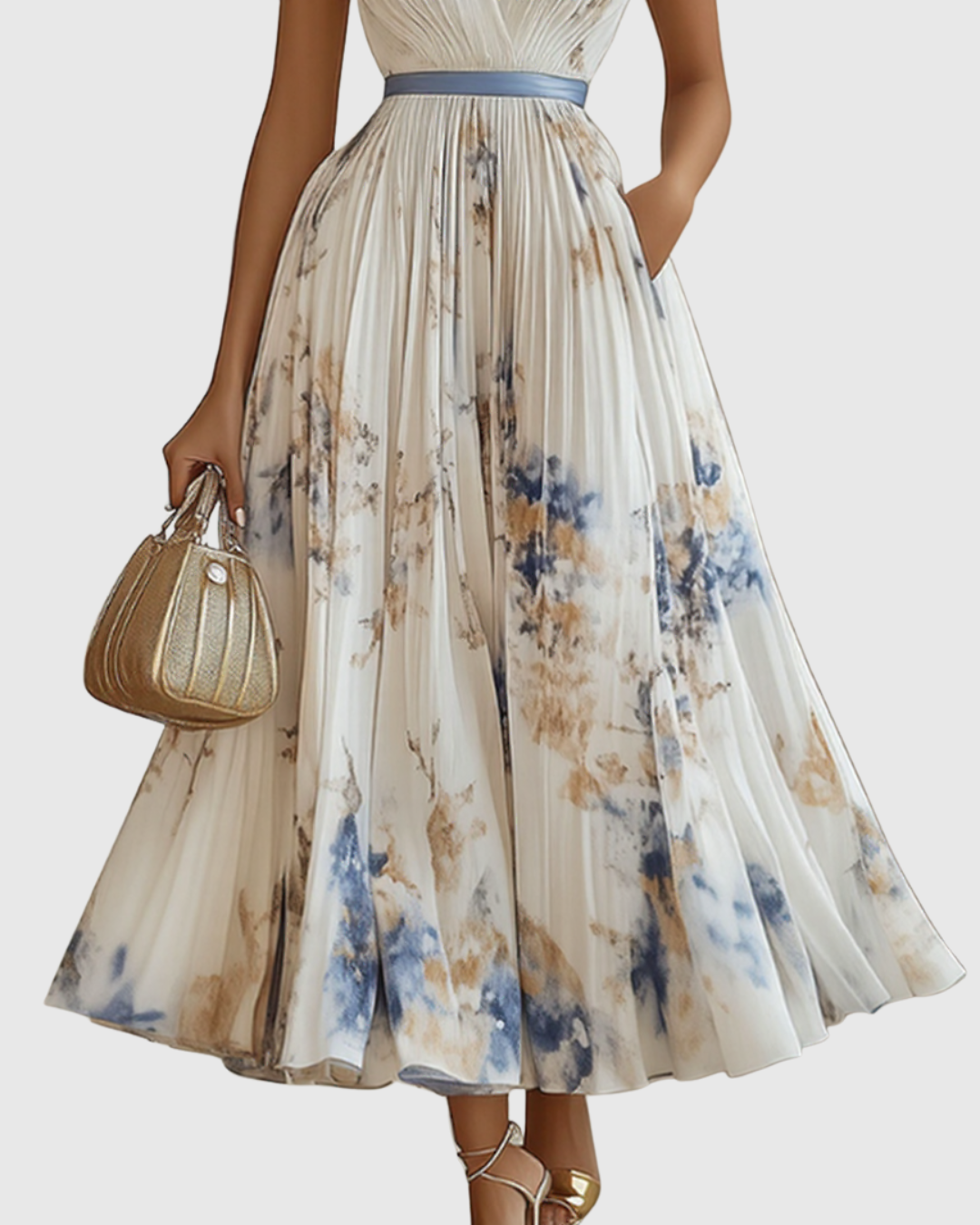 Elegant Long Pleated Dress Rowella - Maxi Fluid Dress for Women