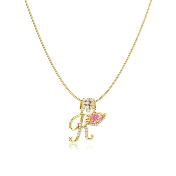 LUMARA – 3-Layer Initial Necklace with Pink Heart Zircon
