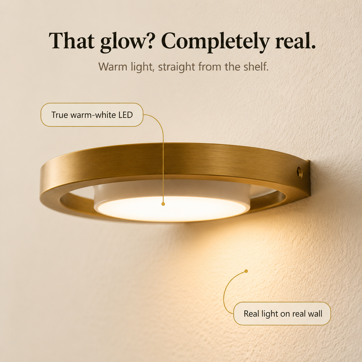 Lumeva - Floating LED Wall Shelf with Gold Finish, Rechargeable Ambient Light for Plants