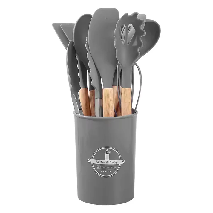 Culinara – 12 Piece Silicone Kitchen Set with Wooden Handles