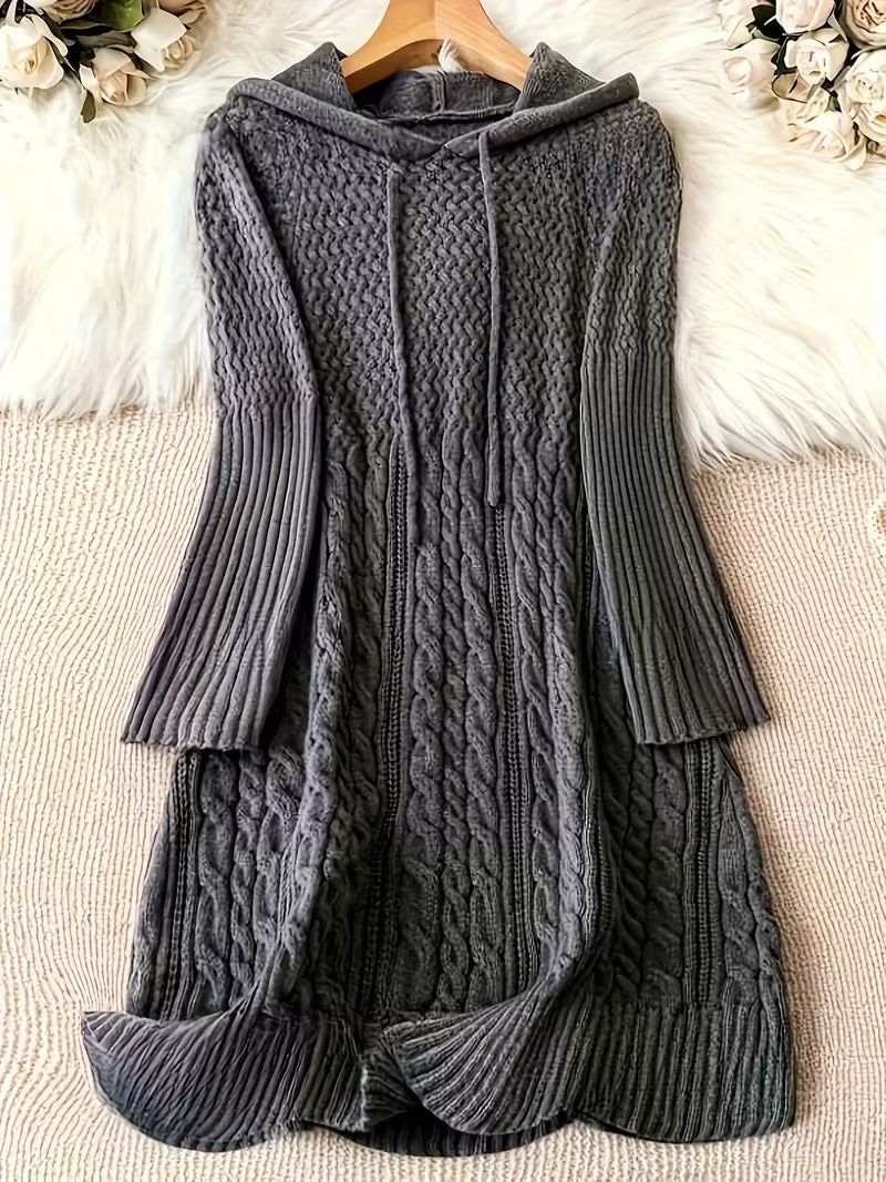 EVELINA – CHUNKY KNIT HOODED SWEATER DRESS