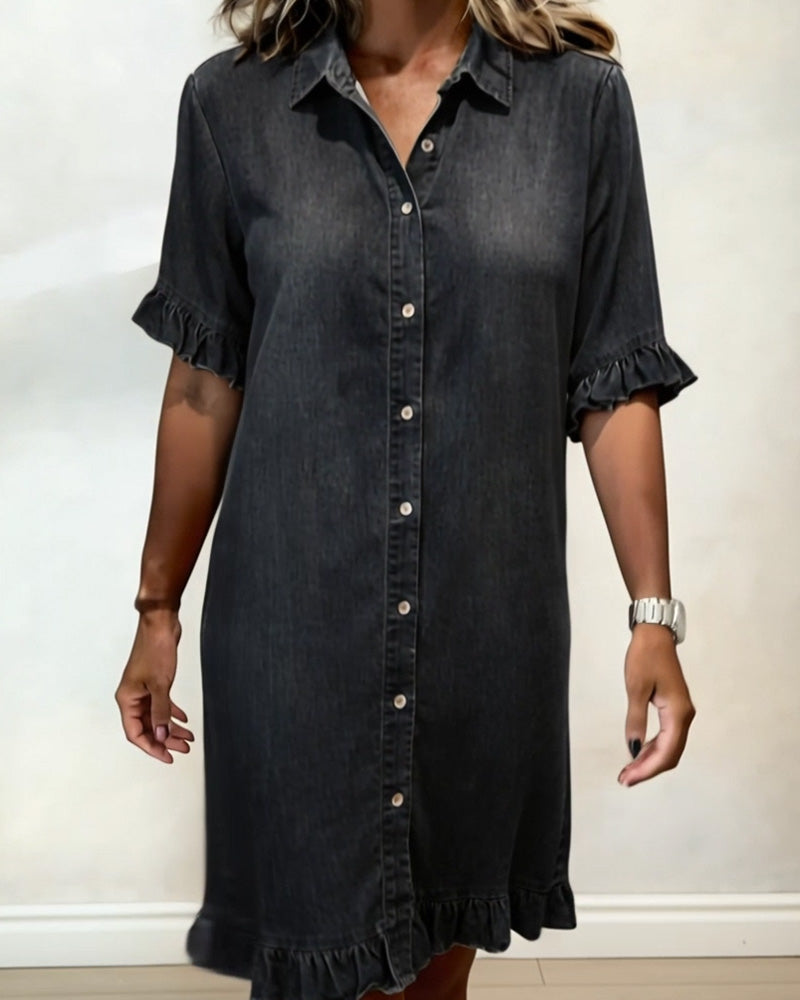 Van Delft™ | Comfortable Denim Dress with Flattering Ruching