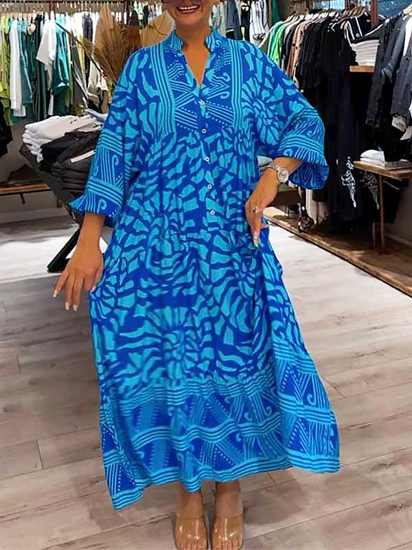 Elka™ - Loose Printed V-Neck Dress for Women