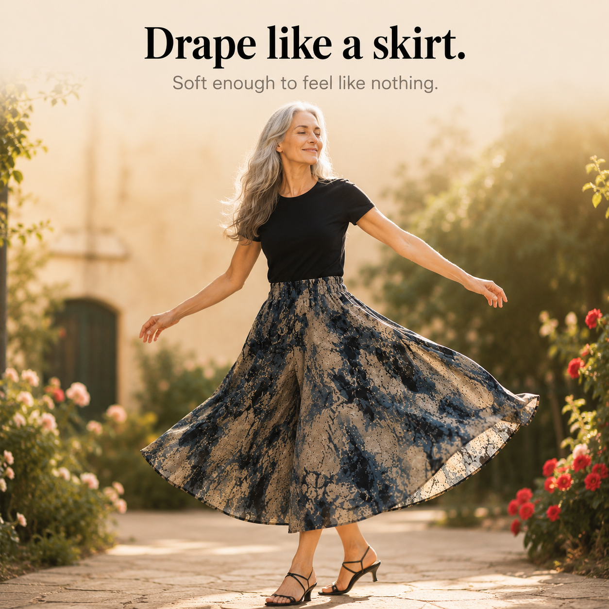 Florenza – Wide-Leg Flowy Summer Capri Pants with Elastic Waist & Pockets