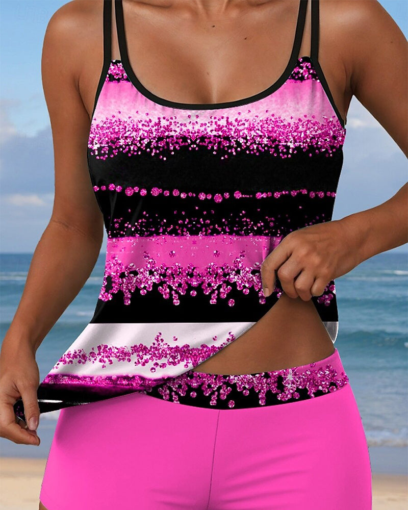 Swimsuit with relaxed shoulder straps and two-piece print