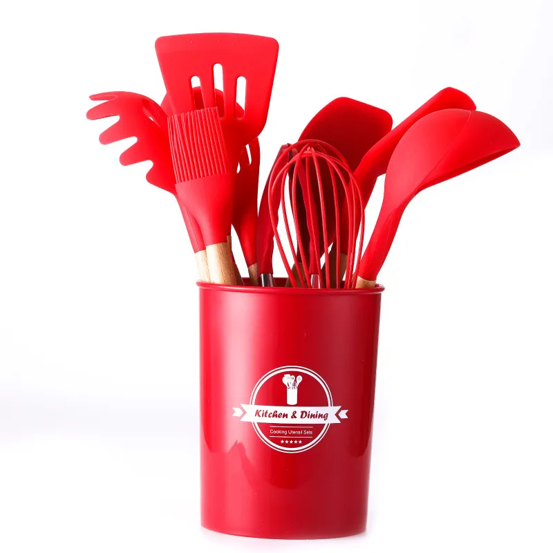 Culinara – 12 Piece Silicone Kitchen Set with Wooden Handles