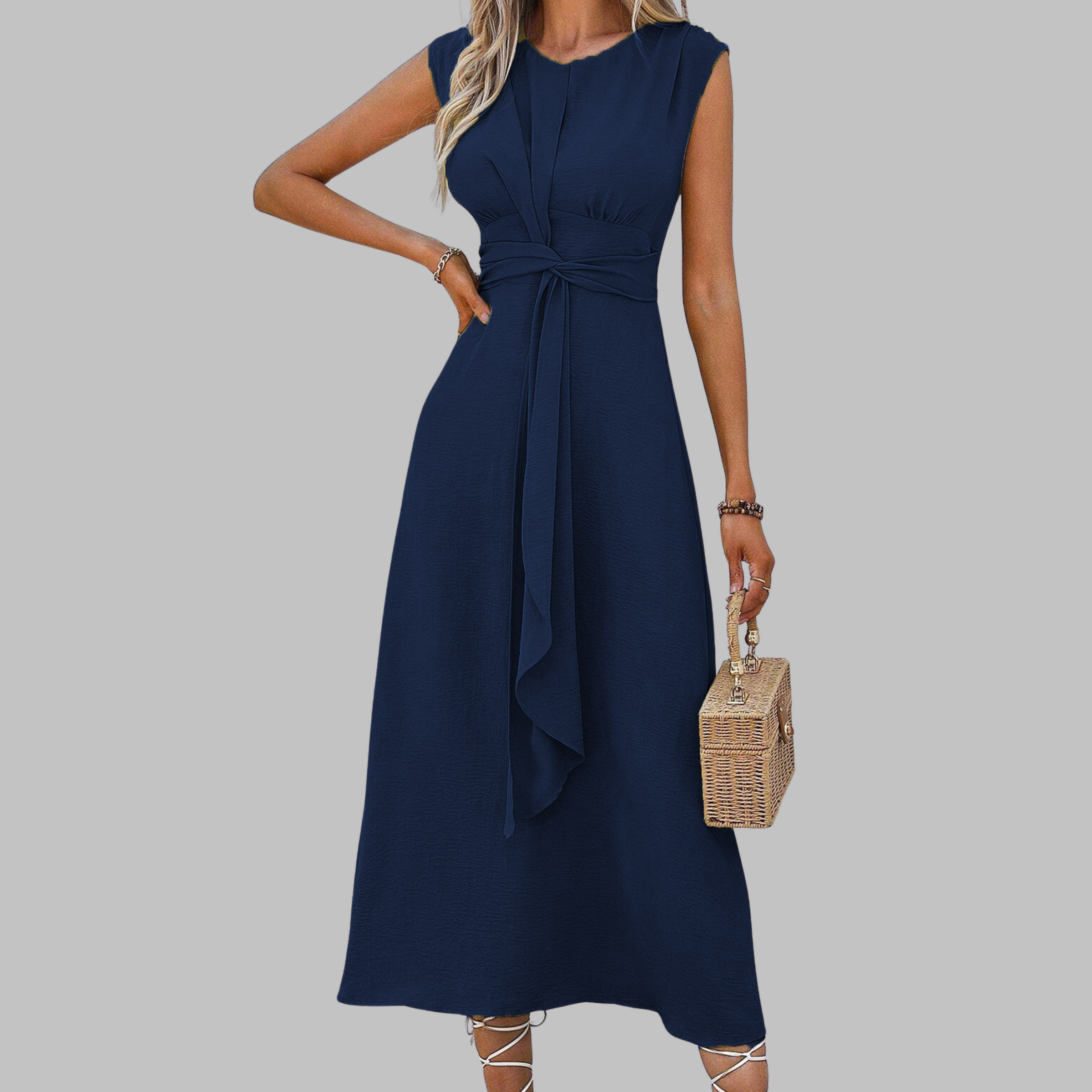 Elegant Long Sleeveless Dress with Round Neck - Chic Maxi Dress for Women