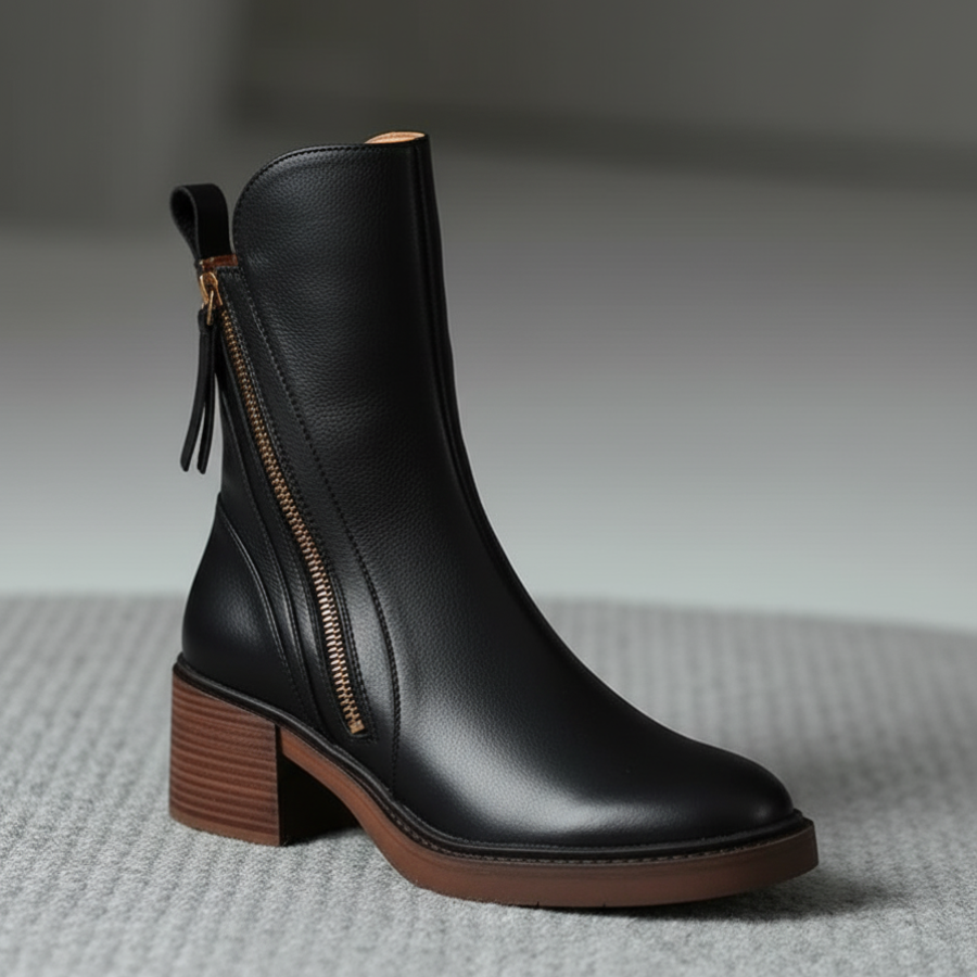 Marcel™ | Black Leather Ankle Boots with Comfortable Heel