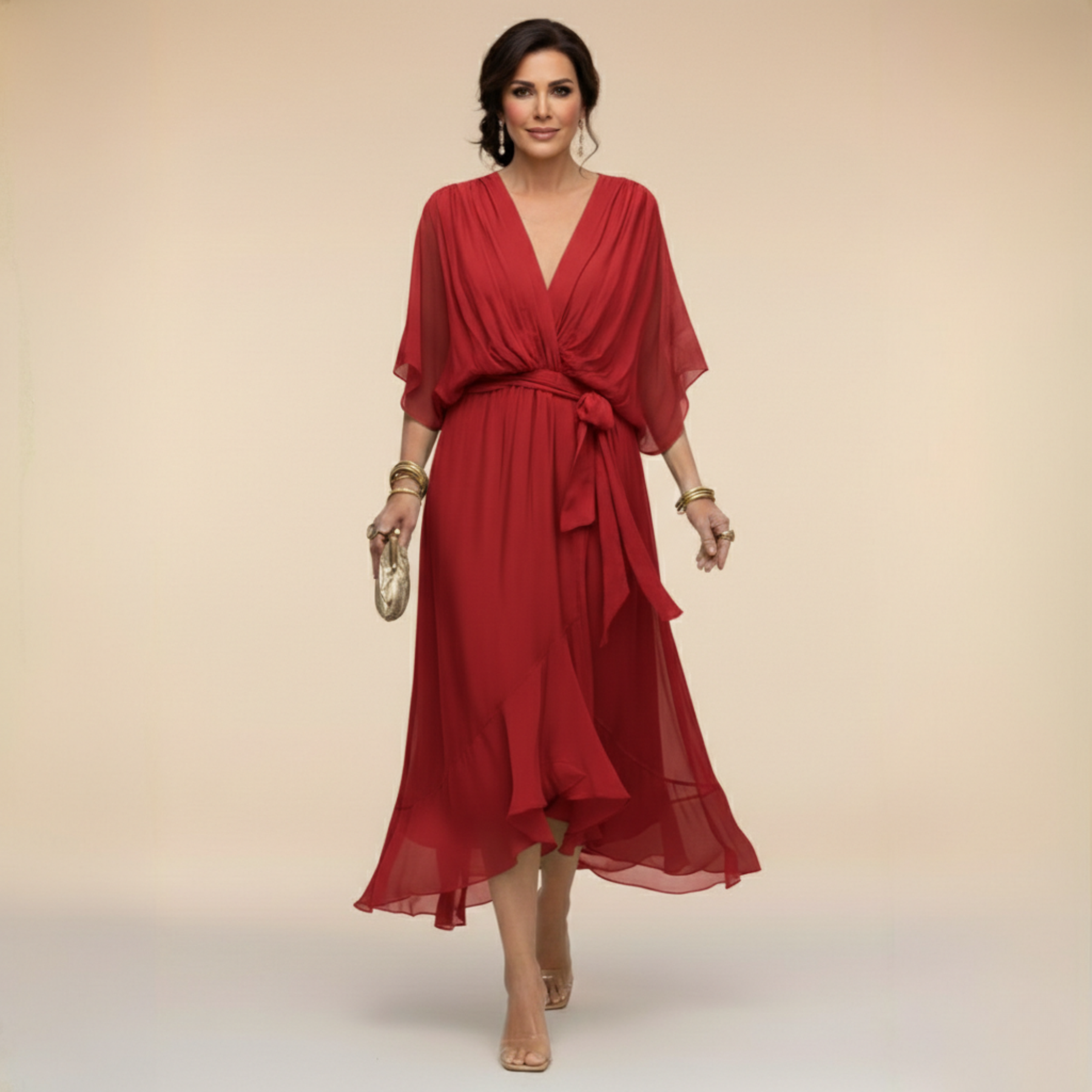 MARTA™ | CHIFFON DRESS WITH V-NECK