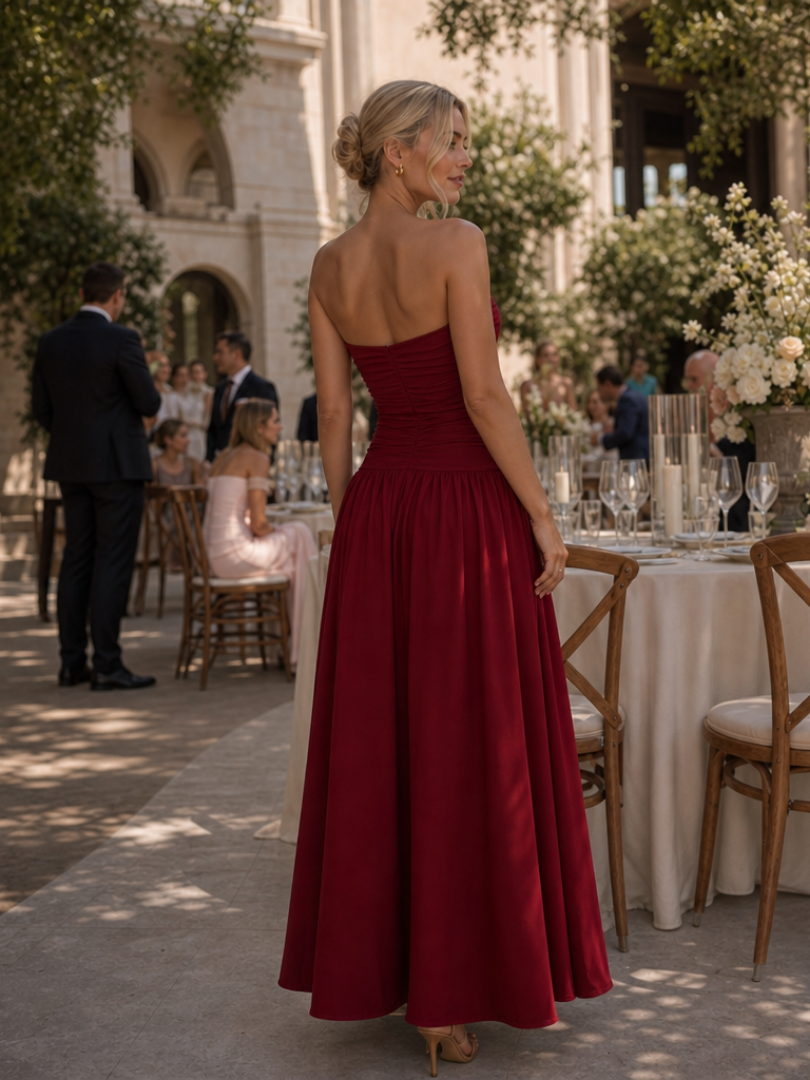 Zelene | Strapless Ruched Bodice Midi Dress
