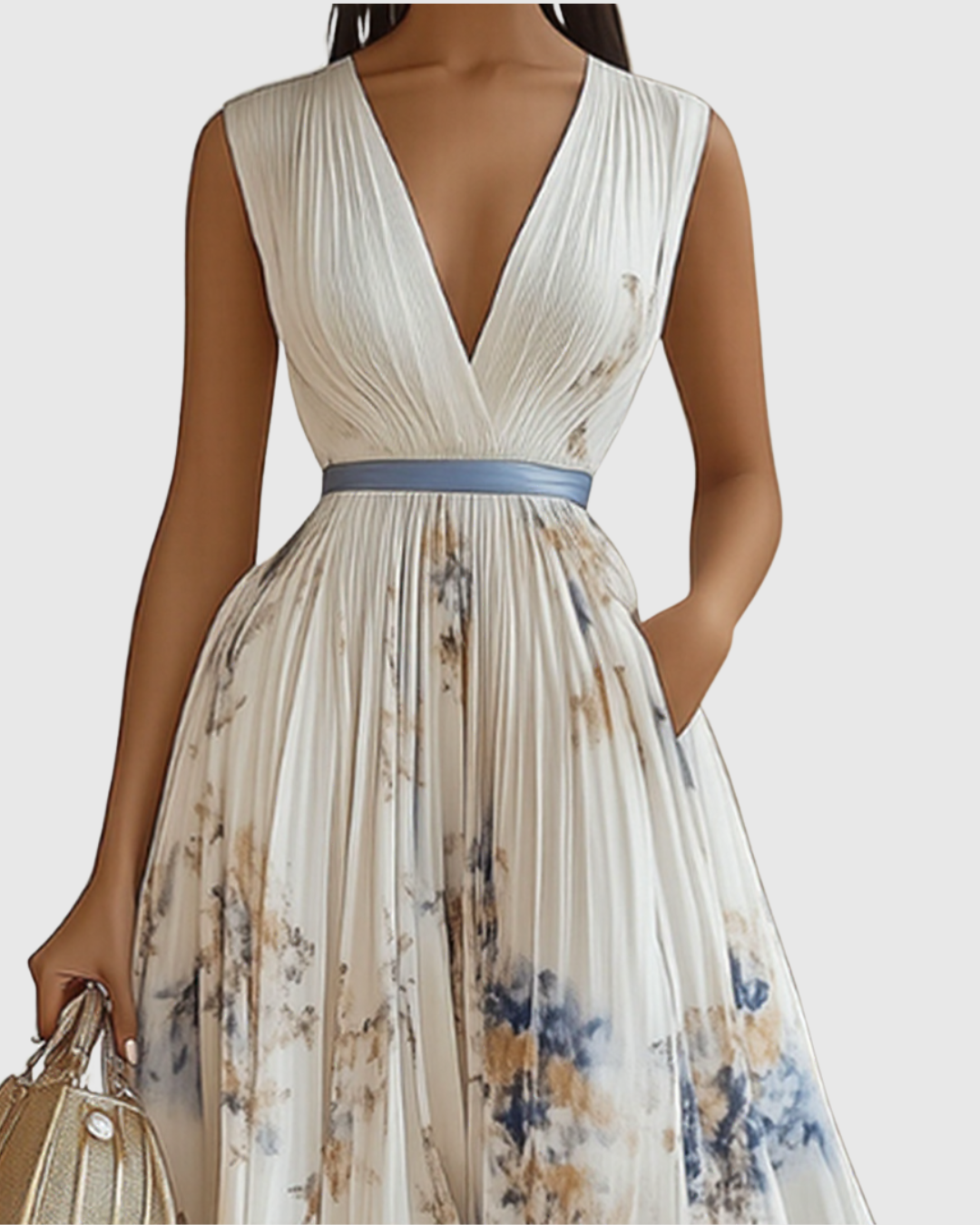 Elegant Long Pleated Dress Rowella - Maxi Fluid Dress for Women
