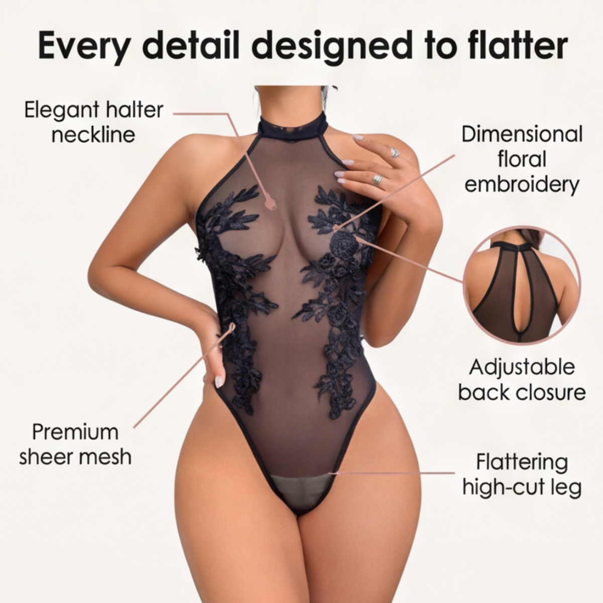 Floressa – Sheer Floral Embroidery Halter Bodysuit